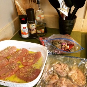 Food prep for the week-CHECK!! Flank Steak, Herb-Marinated Chicken and Balsamic Chicken
